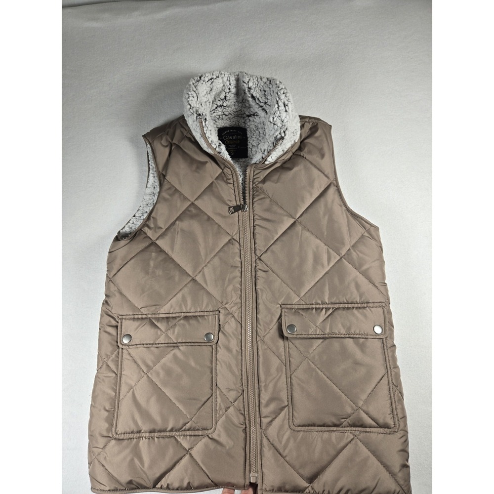 Women's Cavalini Original Brown Quilted Puffer Vest Lined With Snap Pockets Sz S